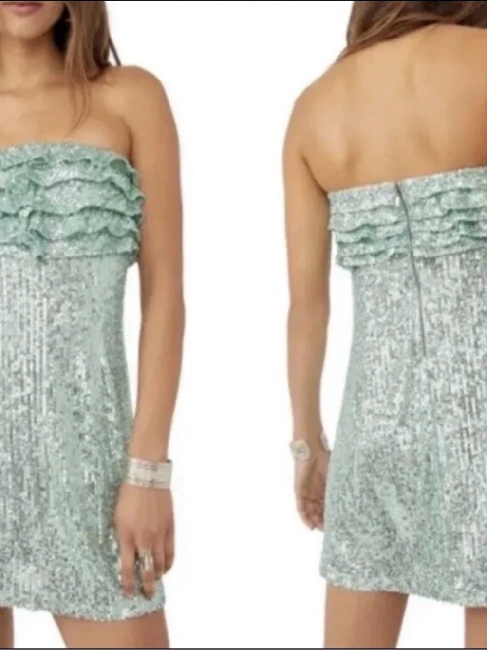 NWT Free people Frida Sequin Ruffle Strapless Minidress - Picture 3 of 3